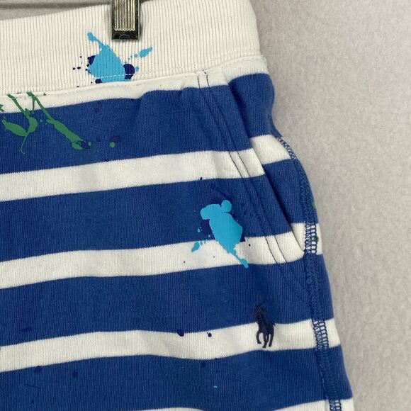 POLO RALPH LAUREN Shorts Womens XL Paint Splatter Striped Fleece 4" Sweat Blue - Picture 4 of 13